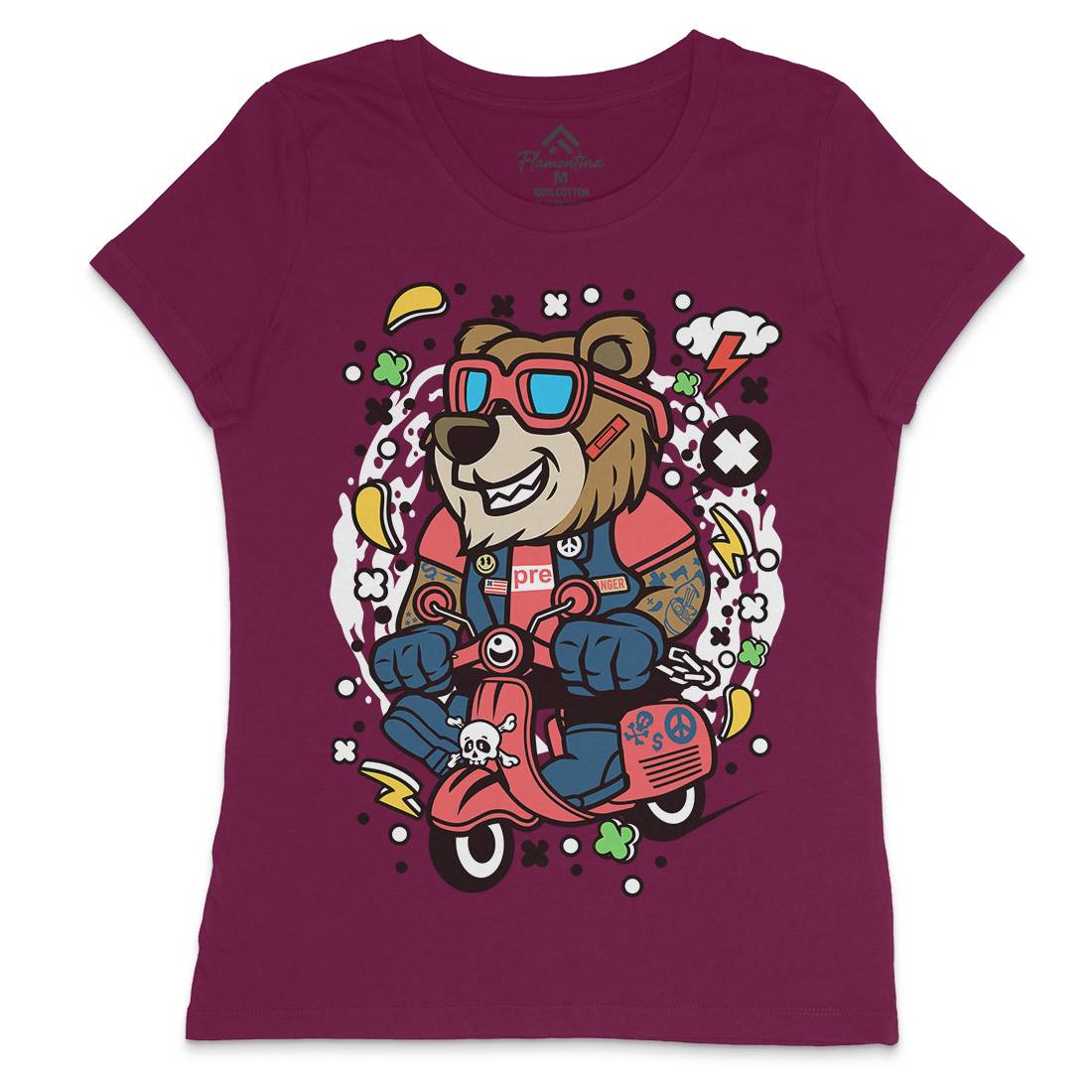 Bear Scooter Womens Crew Neck T-Shirt Motorcycles C491