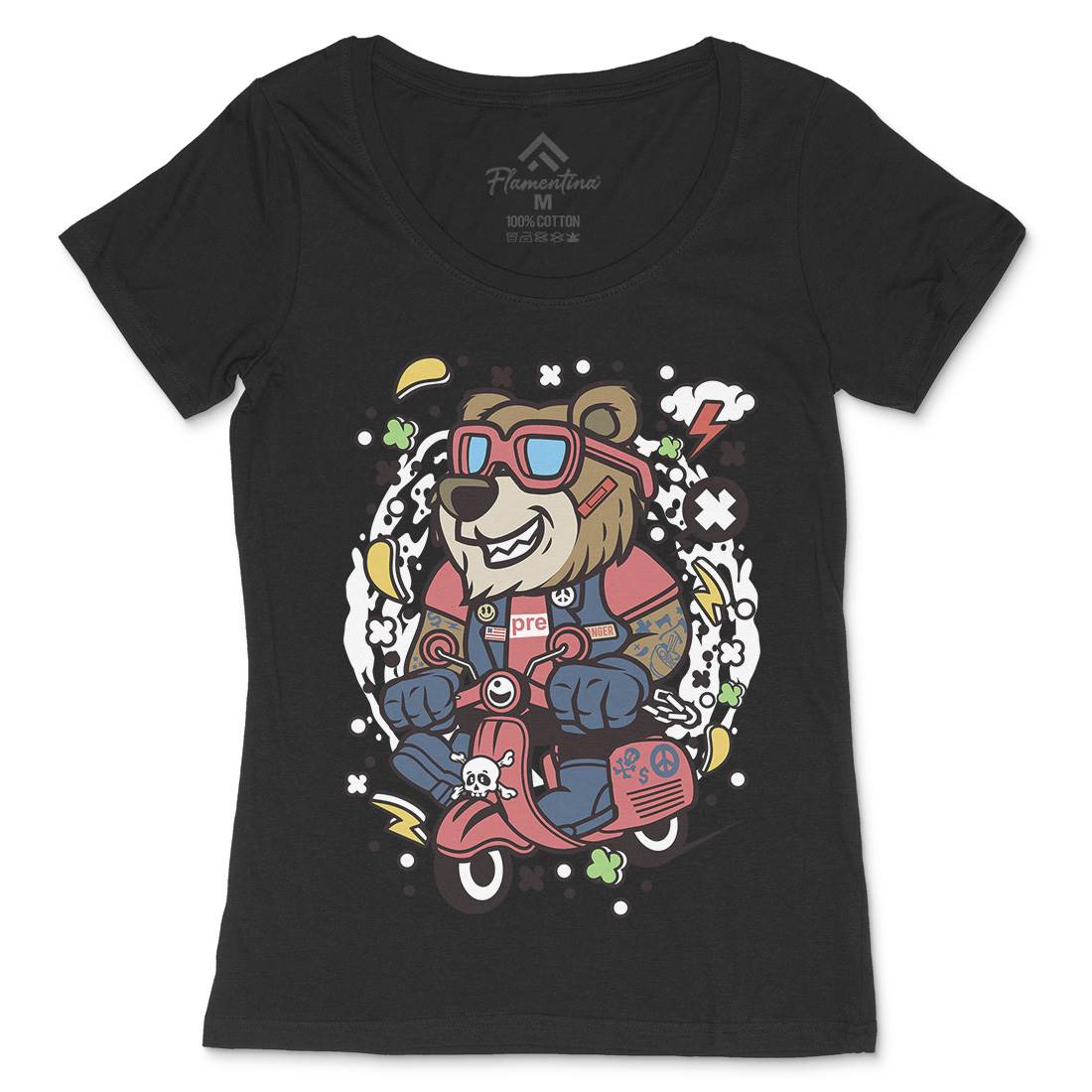 Bear Scooter Womens Scoop Neck T-Shirt Motorcycles C491