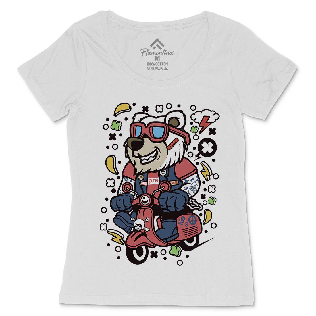 Bear Scooter Womens Scoop Neck T-Shirt Motorcycles C491