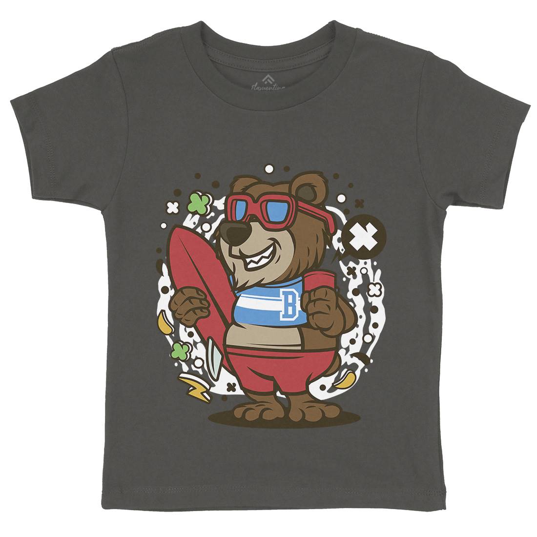 Bear Surfing Kids Organic Crew Neck T-Shirt Surf C492