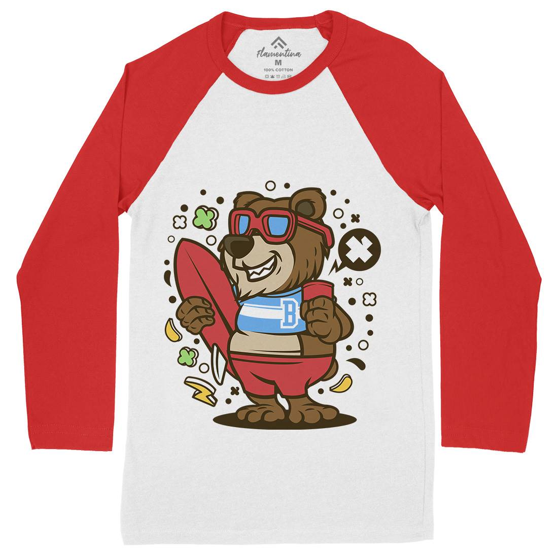 Bear Surfing Mens Long Sleeve Baseball T-Shirt Surf C492