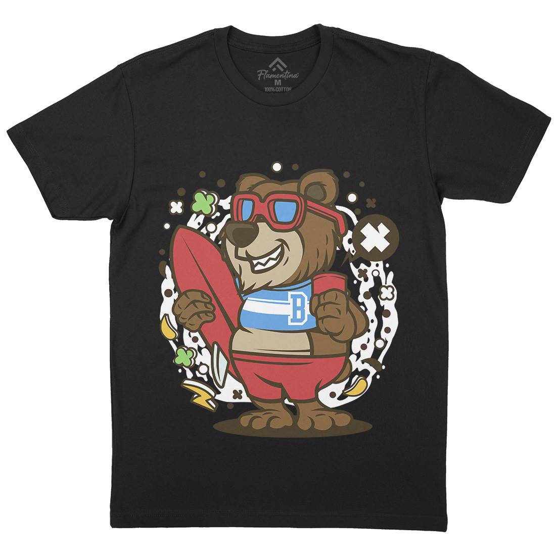 Bear Surfing Mens Organic Crew Neck T-Shirt Surf C492