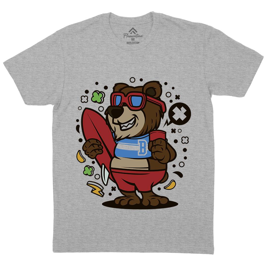 Bear Surfing Mens Organic Crew Neck T-Shirt Surf C492