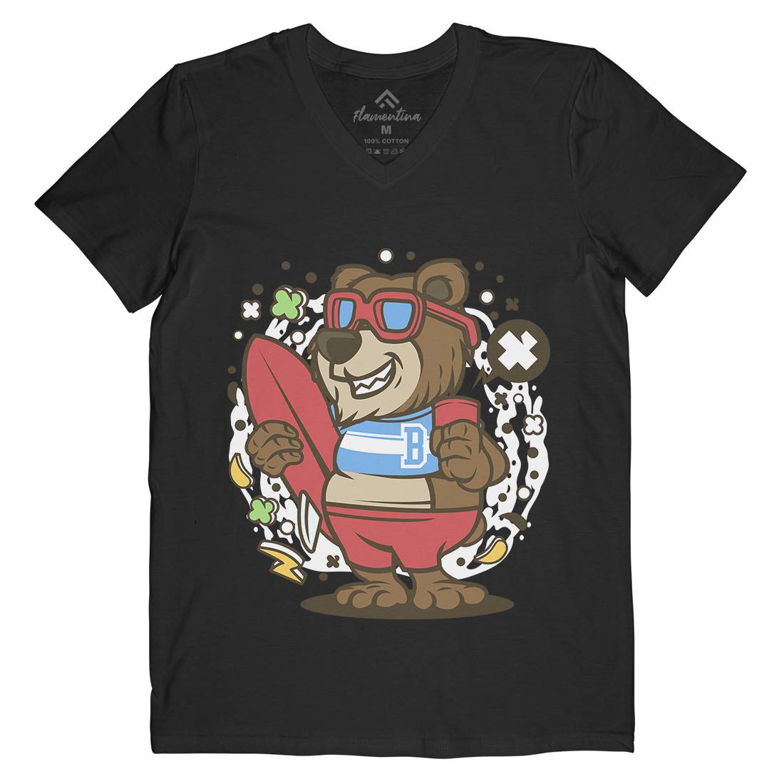 Bear Surfing Mens Organic V-Neck T-Shirt Surf C492