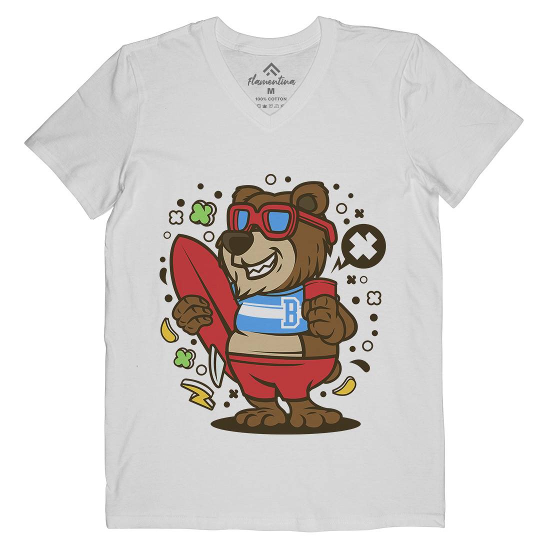 Bear Surfing Mens Organic V-Neck T-Shirt Surf C492