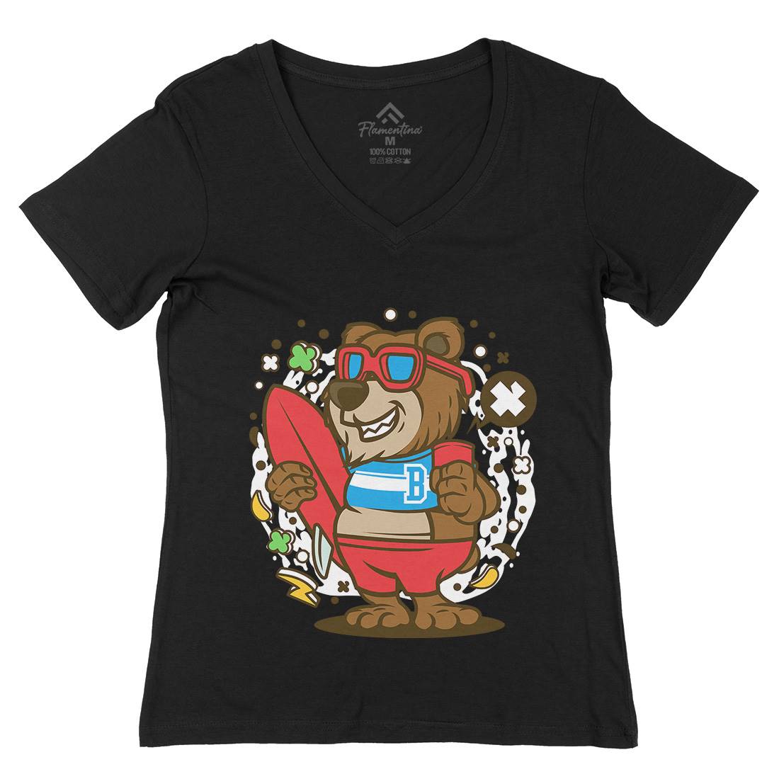 Bear Surfing Womens Organic V-Neck T-Shirt Surf C492