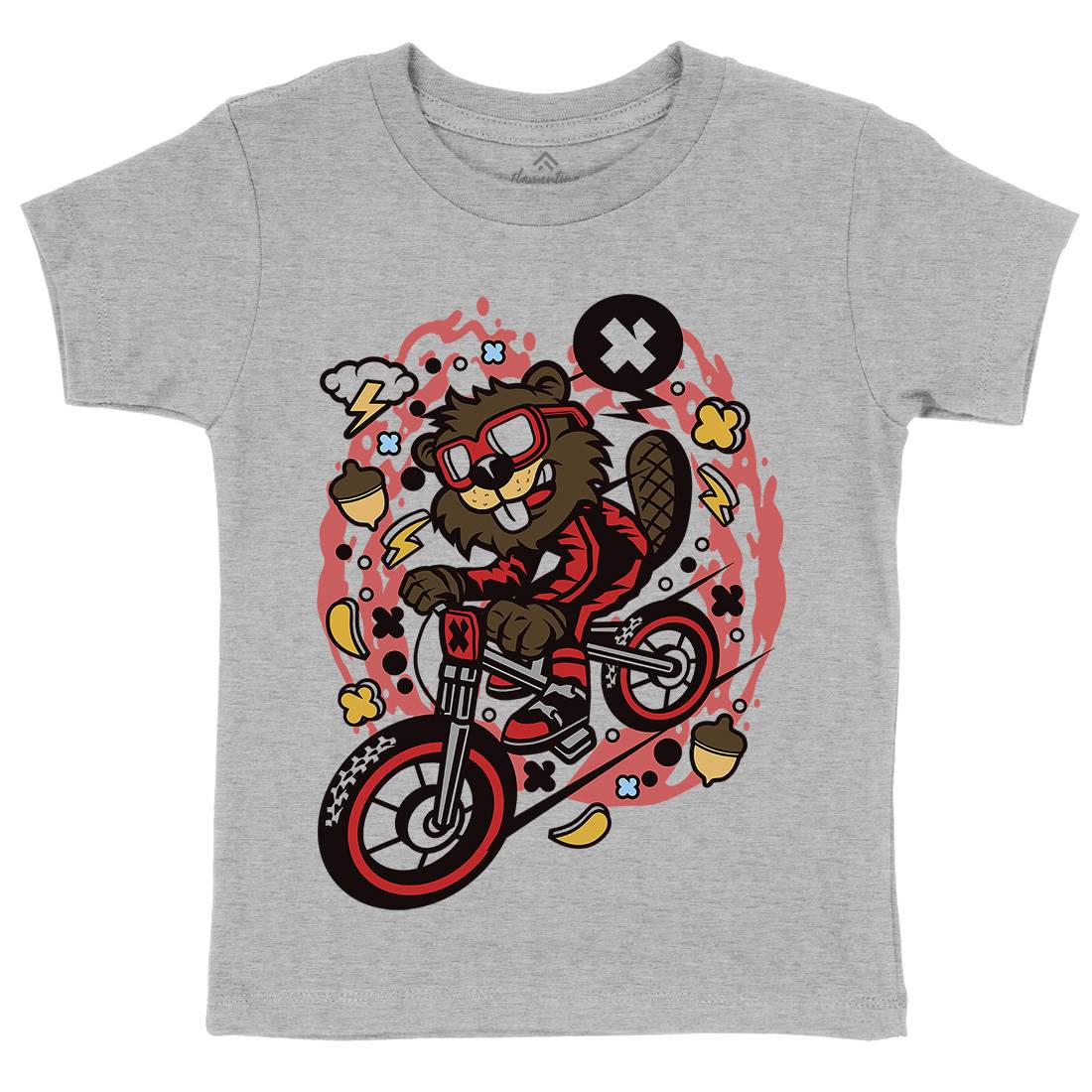Beaver Downhill Kids Crew Neck T-Shirt Bikes C493