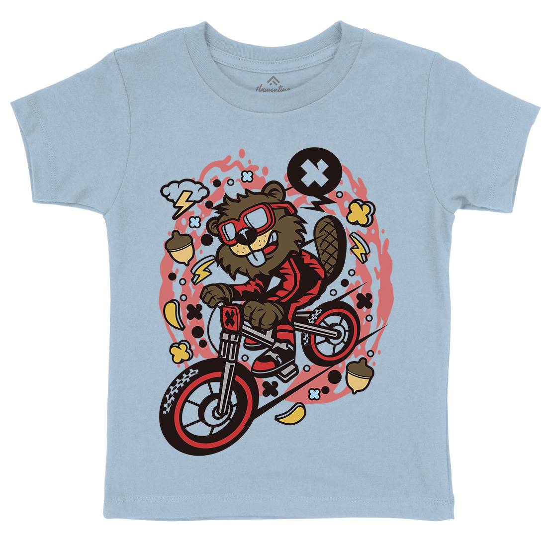 Beaver Downhill Kids Crew Neck T-Shirt Bikes C493