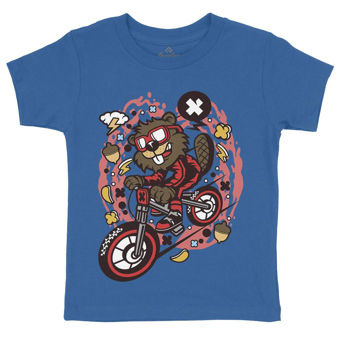 Beaver Downhill Kids Organic Crew Neck T-Shirt Bikes C493