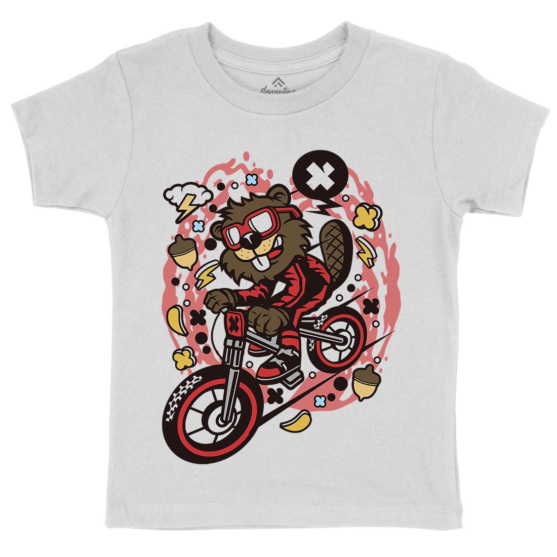 Beaver Downhill Kids Organic Crew Neck T-Shirt Bikes C493