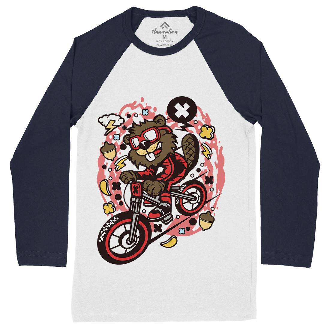 Beaver Downhill Mens Long Sleeve Baseball T-Shirt Bikes C493