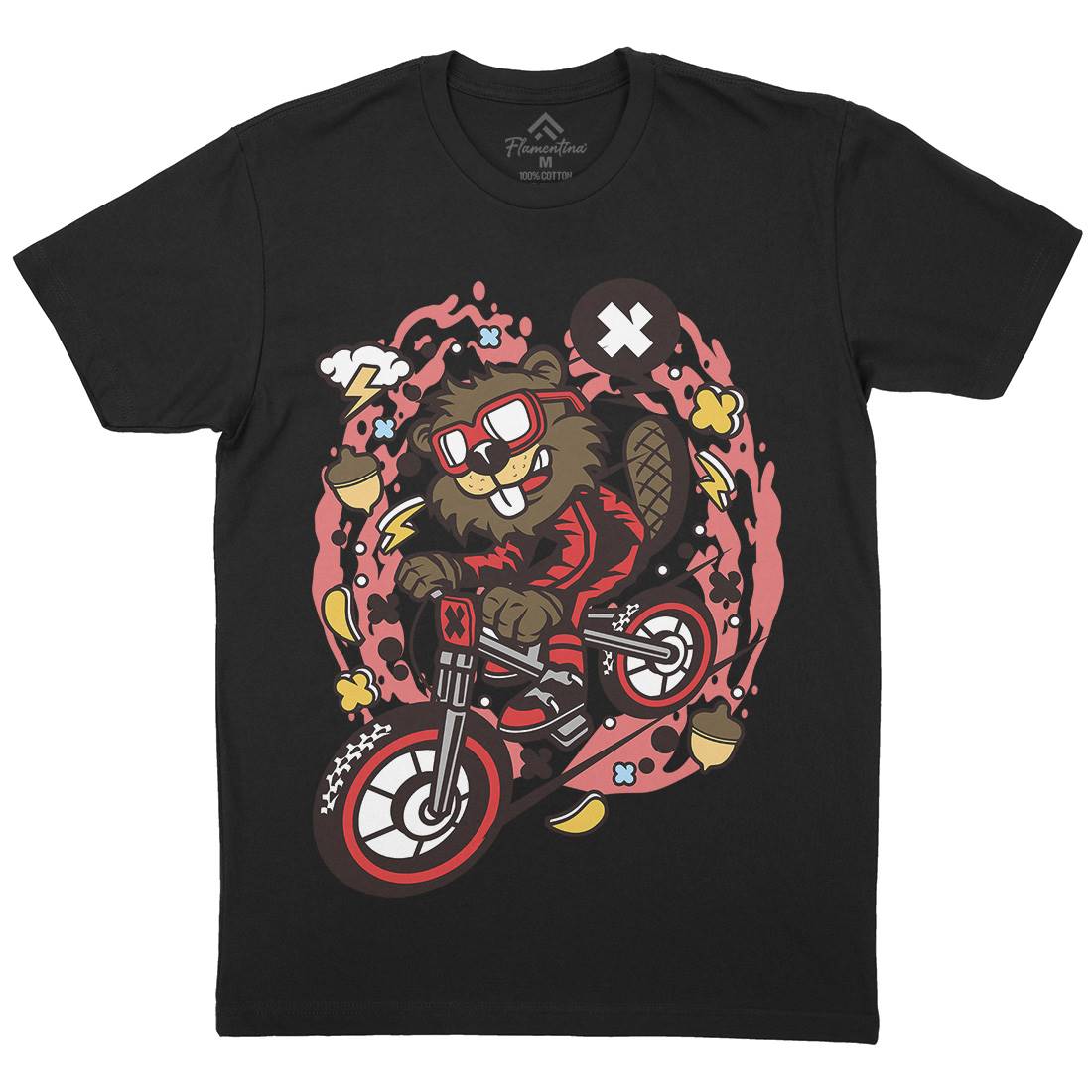 Beaver Downhill Mens Crew Neck T-Shirt Bikes C493