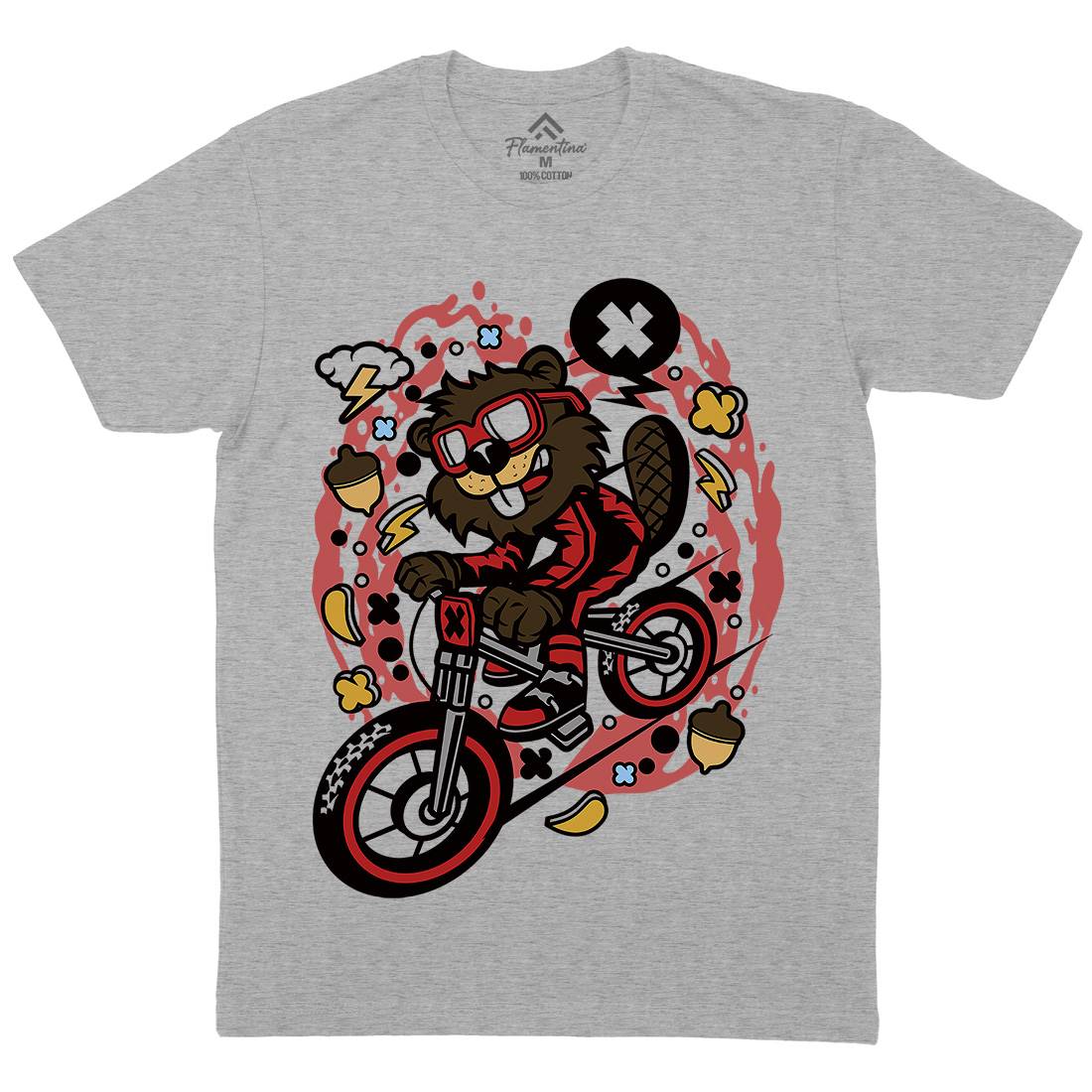 Beaver Downhill Mens Organic Crew Neck T-Shirt Bikes C493
