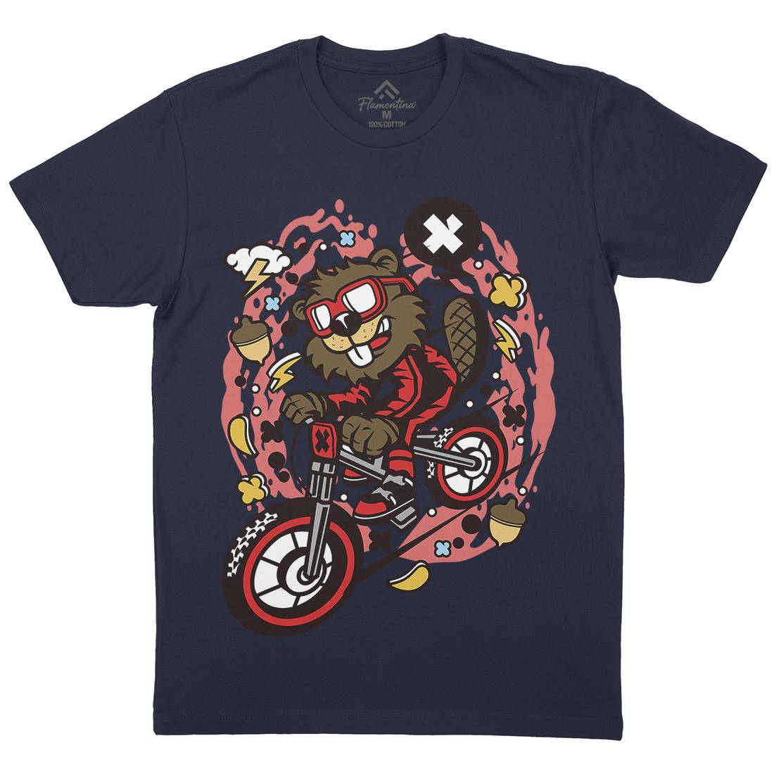 Beaver Downhill Mens Crew Neck T-Shirt Bikes C493
