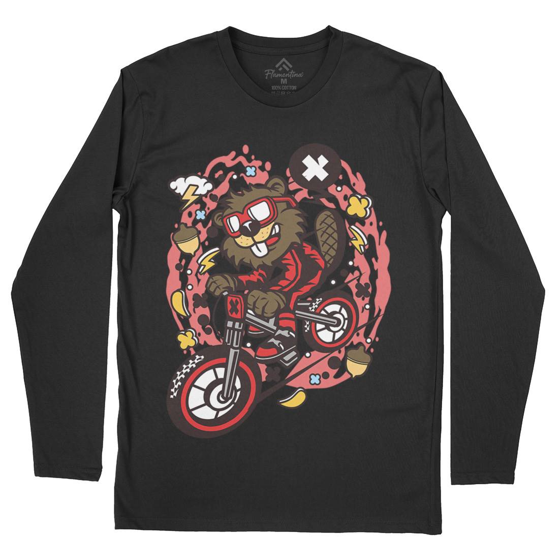 Beaver Downhill Mens Long Sleeve T-Shirt Bikes C493