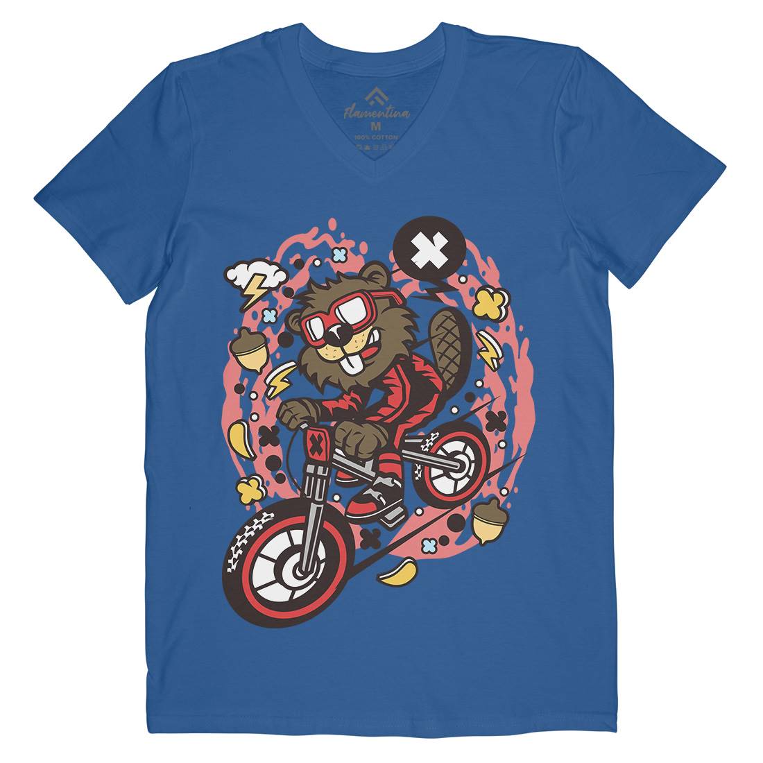 Beaver Downhill Mens V-Neck T-Shirt Bikes C493