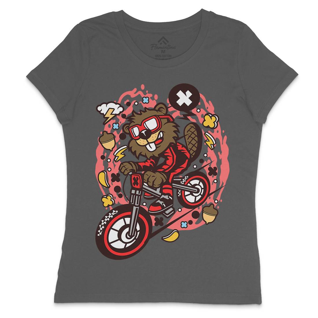 Beaver Downhill Womens Crew Neck T-Shirt Bikes C493
