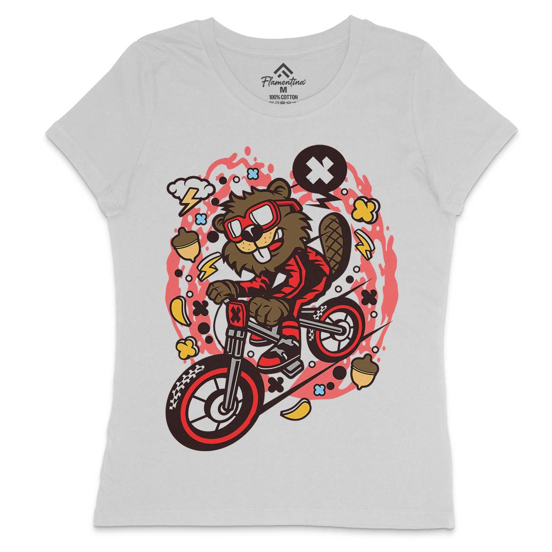 Beaver Downhill Womens Crew Neck T-Shirt Bikes C493