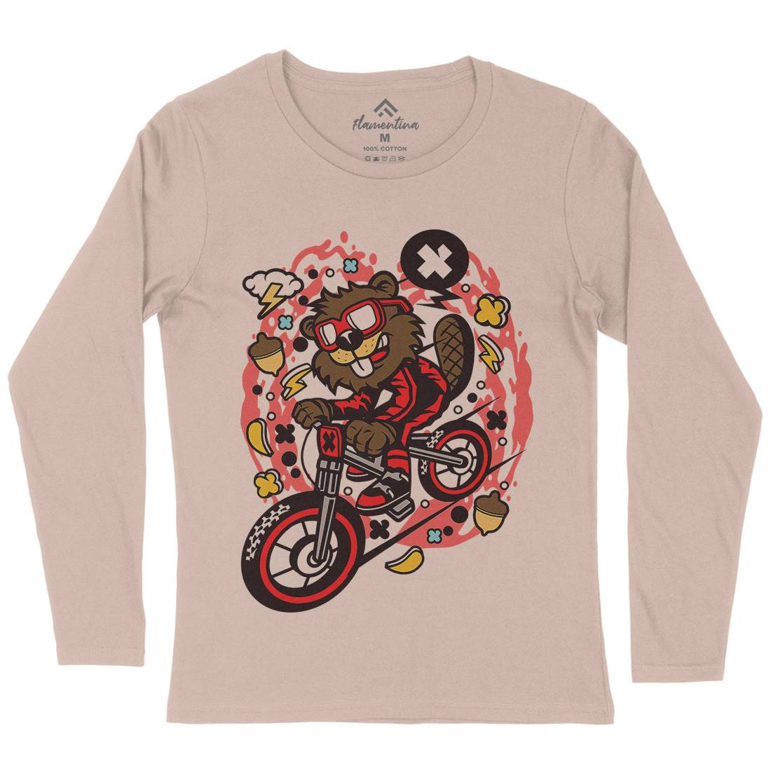 Beaver Downhill Womens Long Sleeve T-Shirt Bikes C493