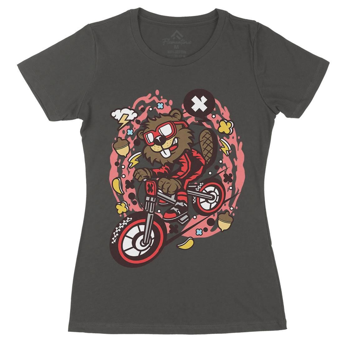 Beaver Downhill Womens Organic Crew Neck T-Shirt Bikes C493