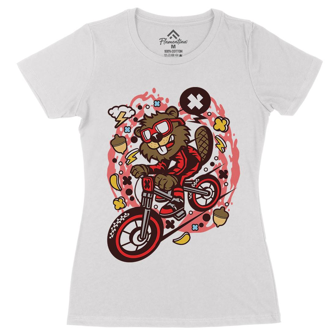 Beaver Downhill Womens Organic Crew Neck T-Shirt Bikes C493