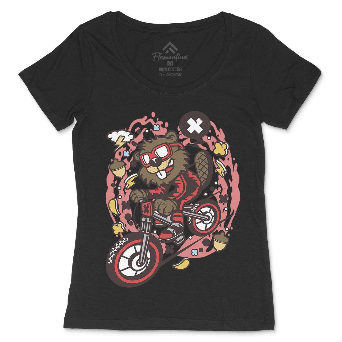 Beaver Downhill Womens Scoop Neck T-Shirt Bikes C493