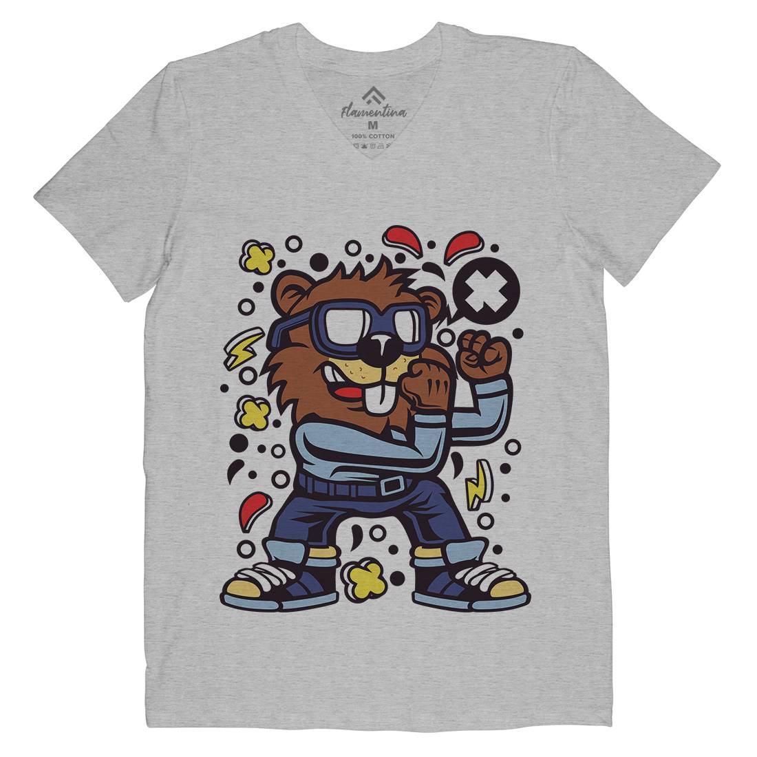 Beaver Fighter Mens Organic V-Neck T-Shirt Sport C494