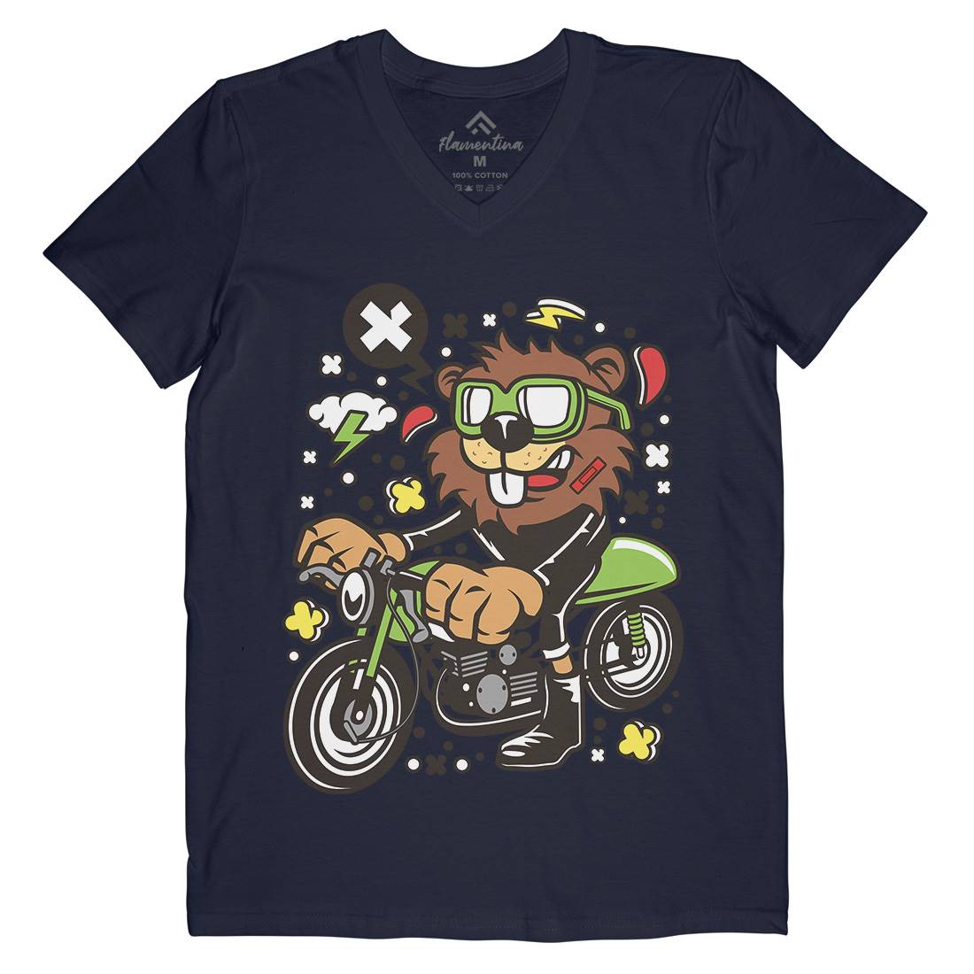 Beaver Racer Mens Organic V-Neck T-Shirt Cars C495