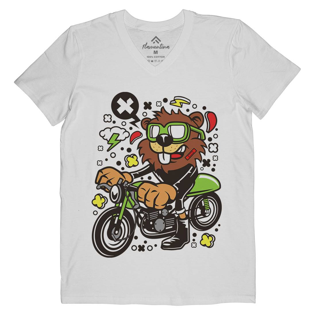 Beaver Racer Mens V-Neck T-Shirt Cars C495