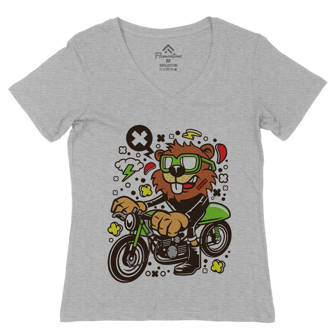 Beaver Racer Womens Organic V-Neck T-Shirt Cars C495
