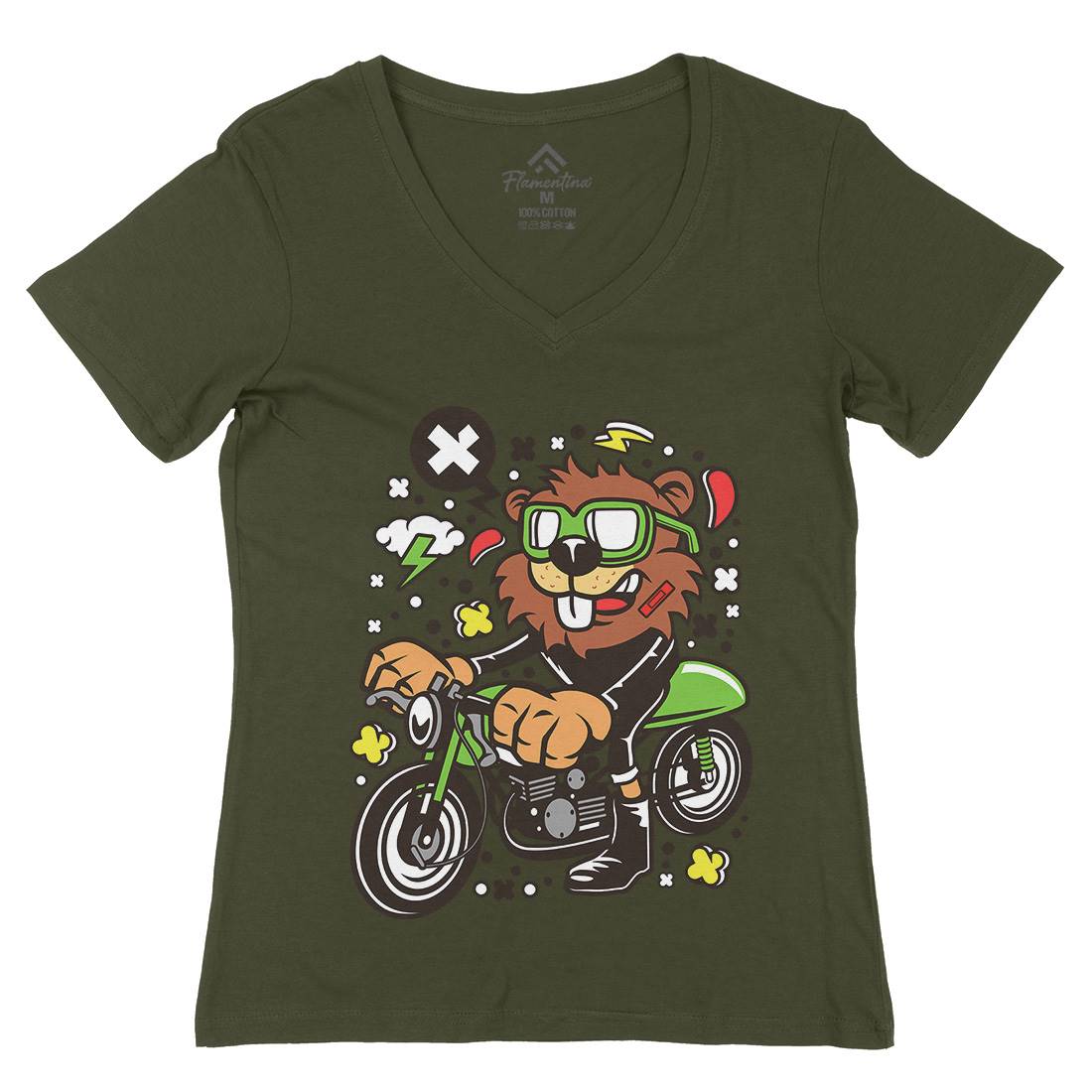 Beaver Racer Womens Organic V-Neck T-Shirt Cars C495