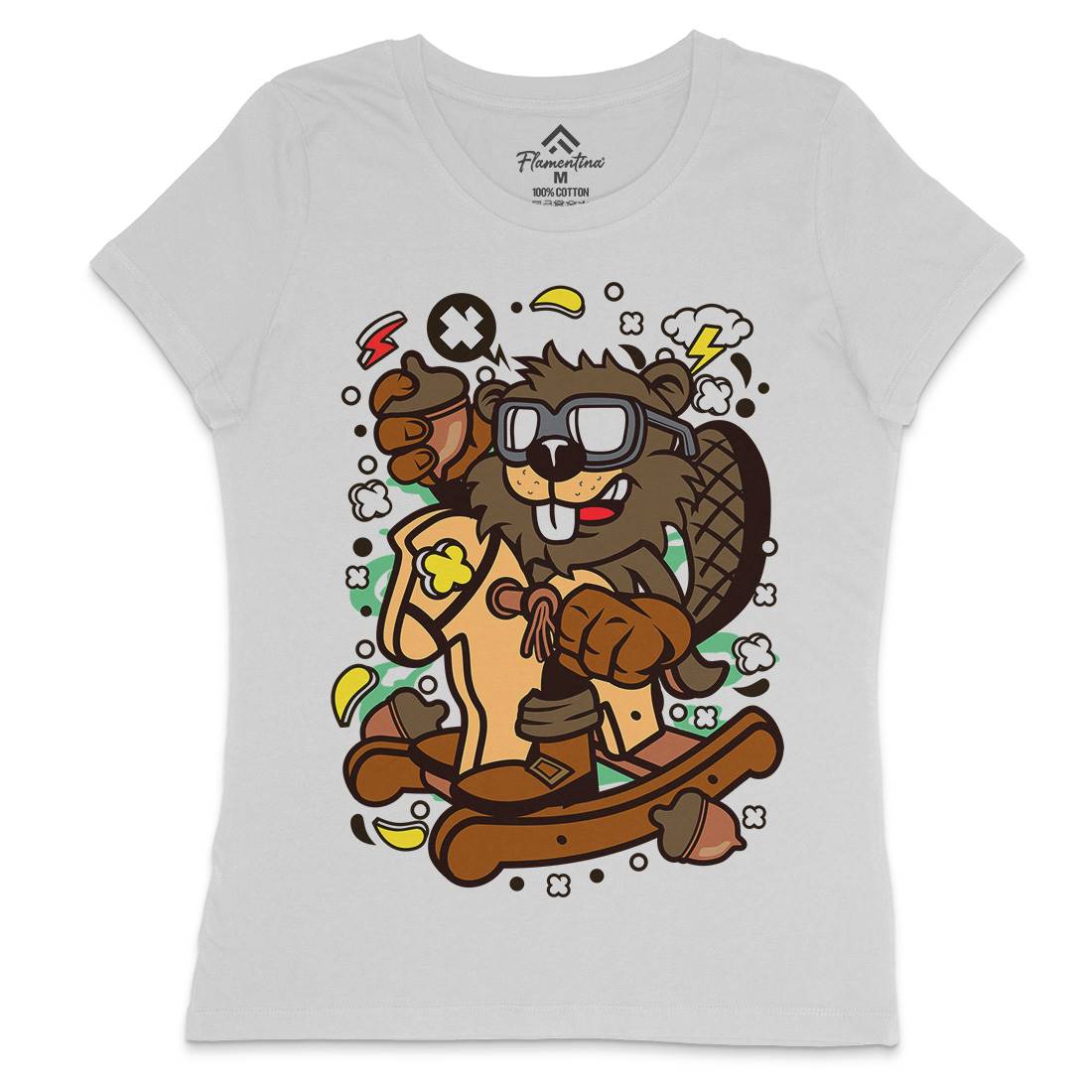 Beaver Rocking Horse Womens Crew Neck T-Shirt Retro C497