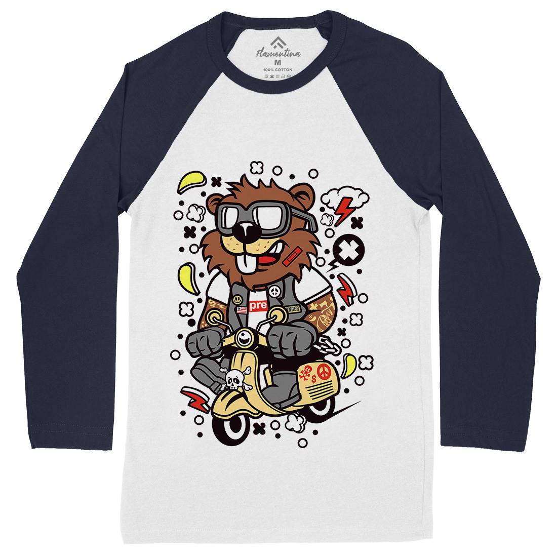 Beaver Scooter Mens Long Sleeve Baseball T-Shirt Motorcycles C498