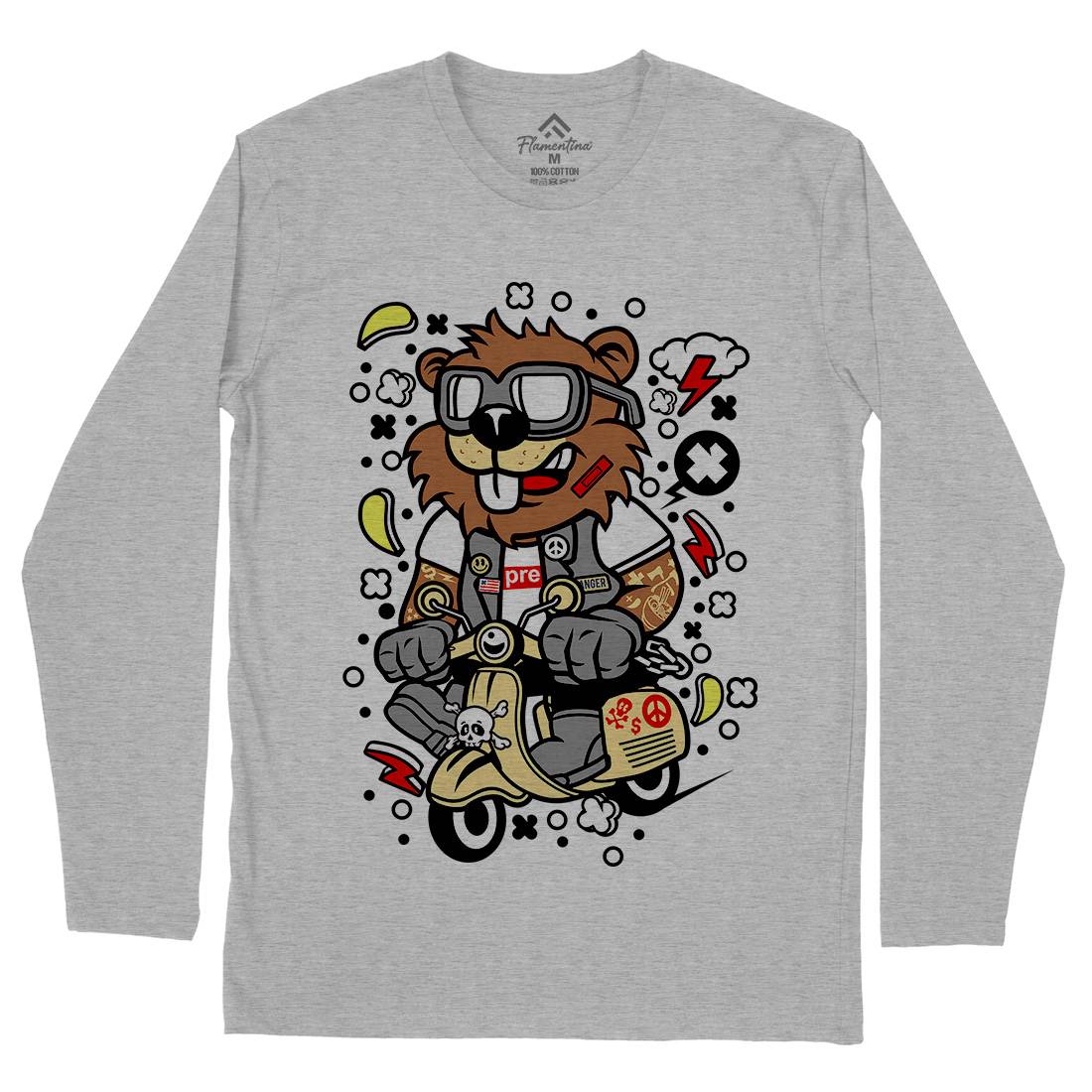 Beaver Scooter Mens Long Sleeve T-Shirt Motorcycles C498