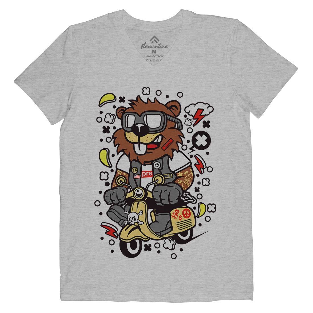 Beaver Scooter Mens V-Neck T-Shirt Motorcycles C498