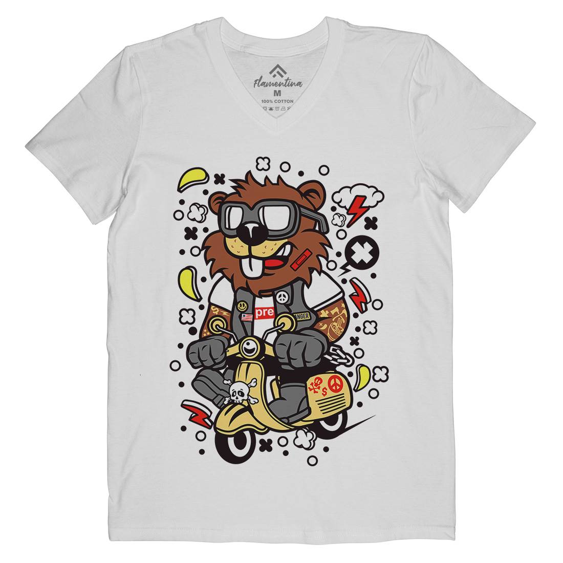 Beaver Scooter Mens V-Neck T-Shirt Motorcycles C498