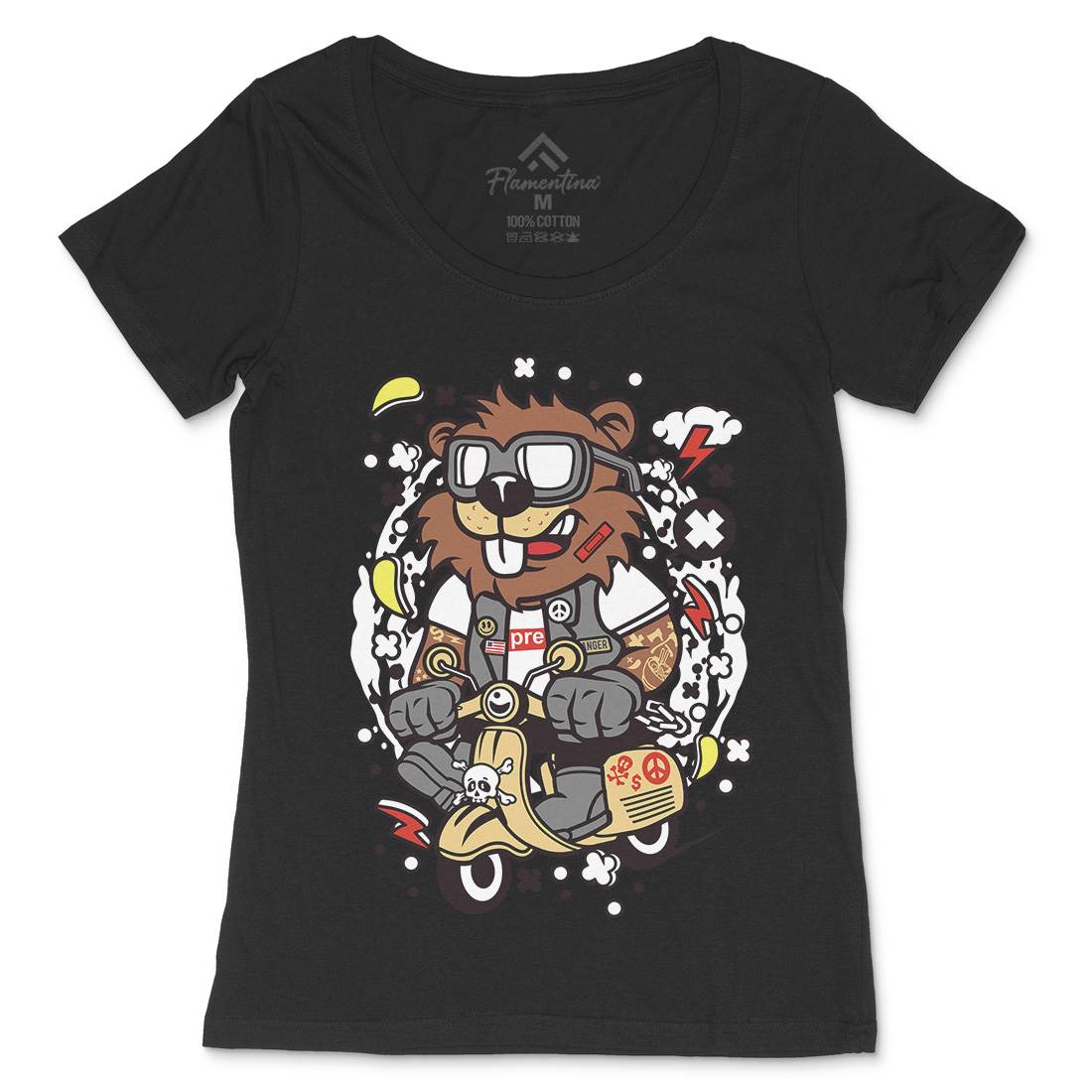 Beaver Scooter Womens Scoop Neck T-Shirt Motorcycles C498
