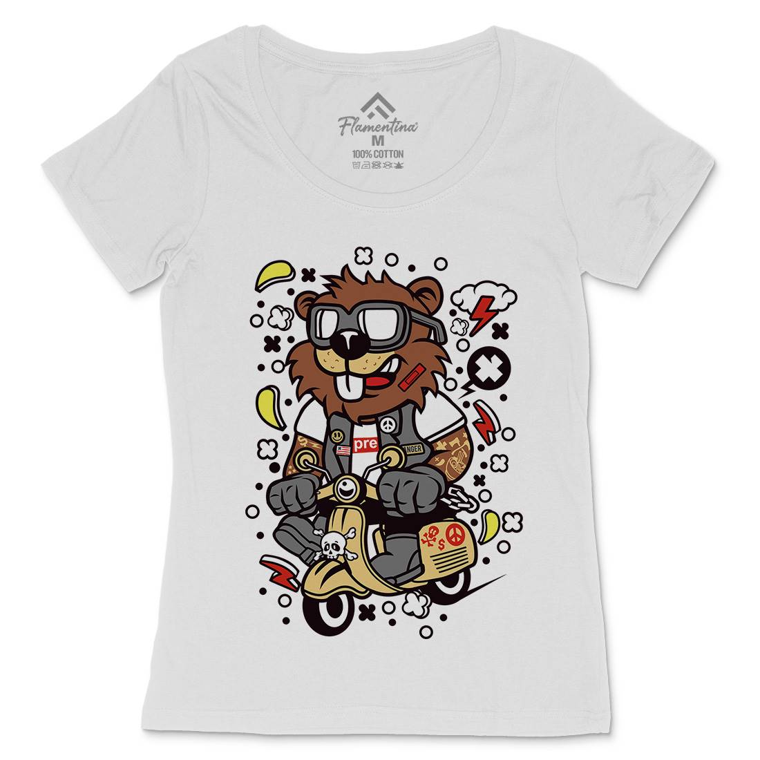 Beaver Scooter Womens Scoop Neck T-Shirt Motorcycles C498