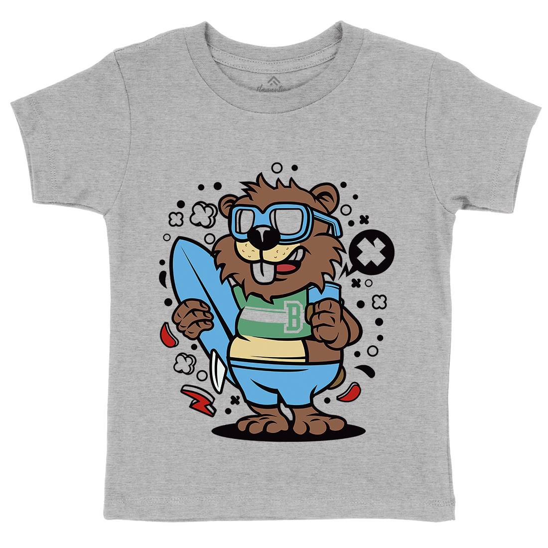 Beaver Surfing Kids Crew Neck T-Shirt Surf C499