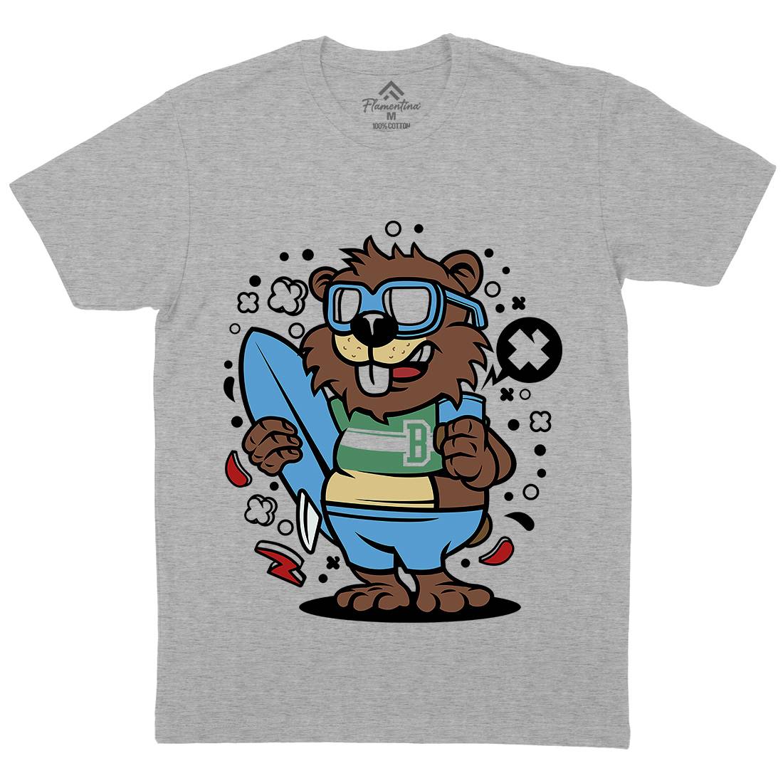 Beaver Surfing Mens Crew Neck T-Shirt Surf C499