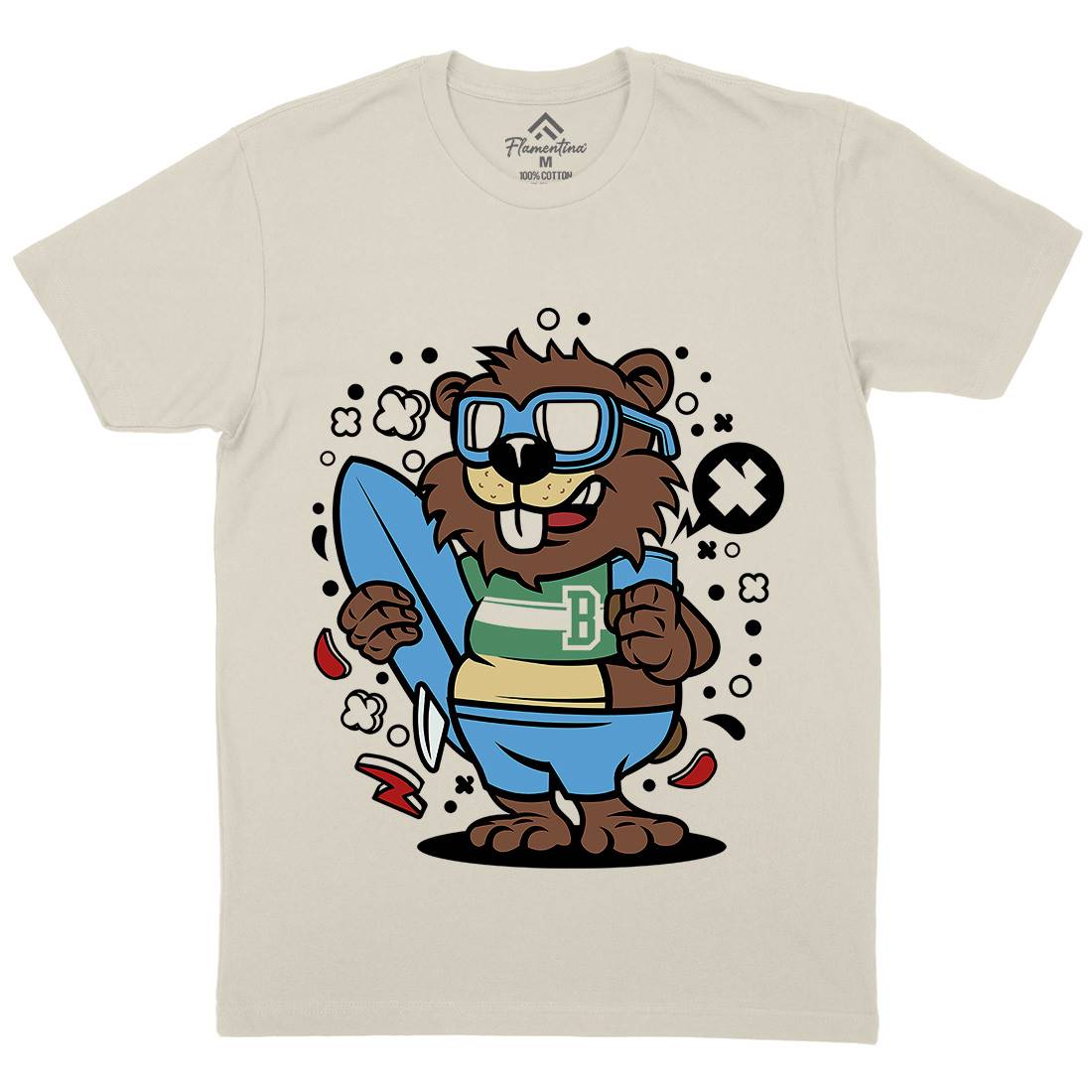 Beaver Surfing Mens Organic Crew Neck T-Shirt Surf C499