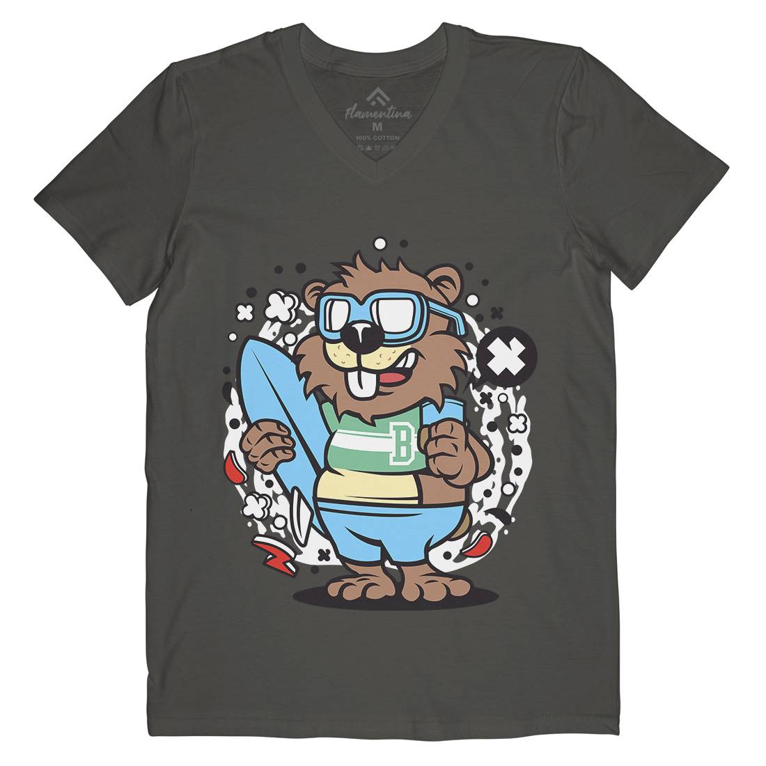 Beaver Surfing Mens V-Neck T-Shirt Surf C499