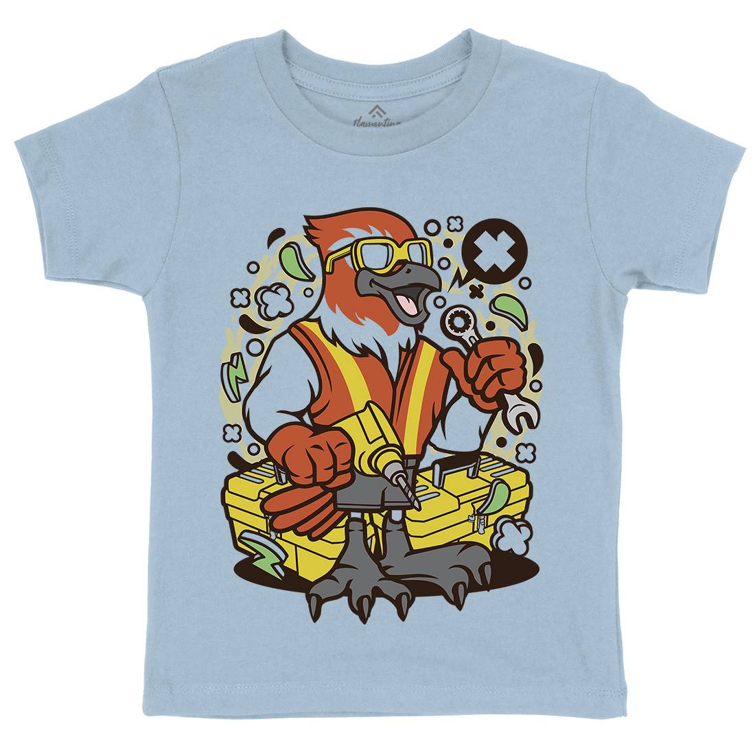 Bird Mechanic Worker Kids Crew Neck T-Shirt Work C502
