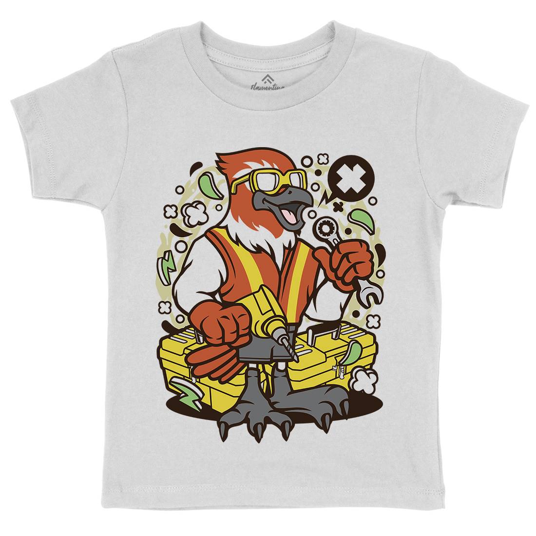 Bird Mechanic Worker Kids Organic Crew Neck T-Shirt Work C502