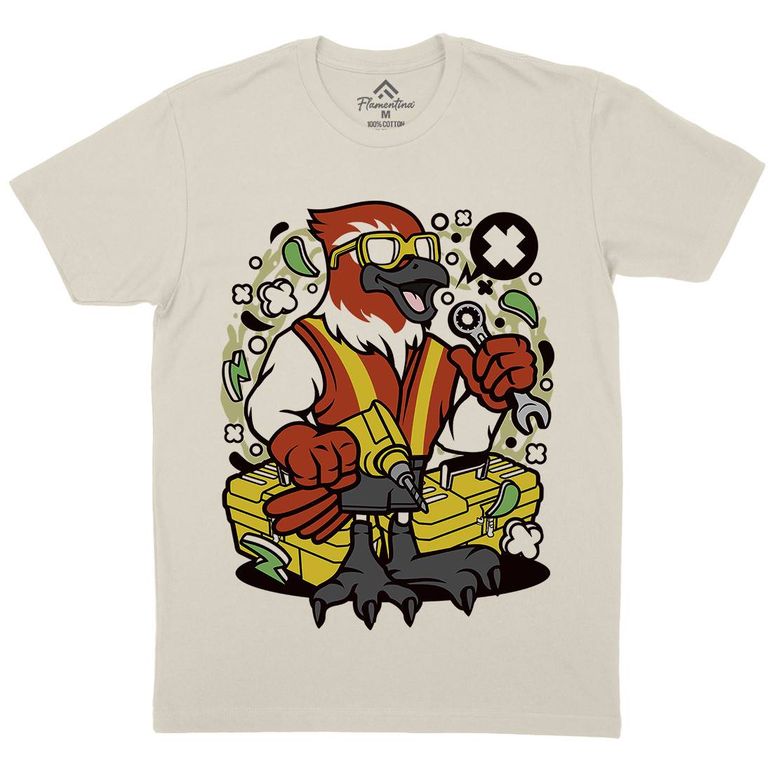 Bird Mechanic Worker Mens Organic Crew Neck T-Shirt Work C502