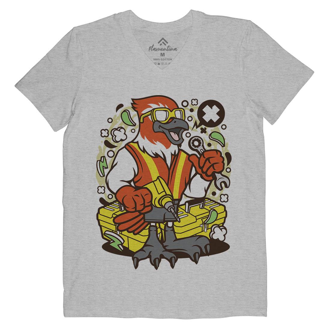 Bird Mechanic Worker Mens Organic V-Neck T-Shirt Work C502