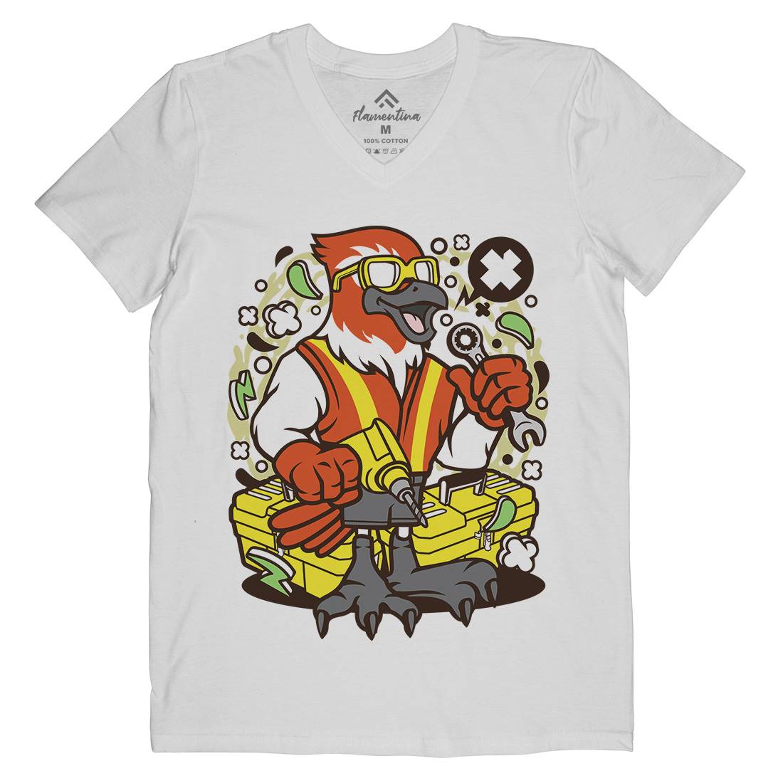 Bird Mechanic Worker Mens Organic V-Neck T-Shirt Work C502