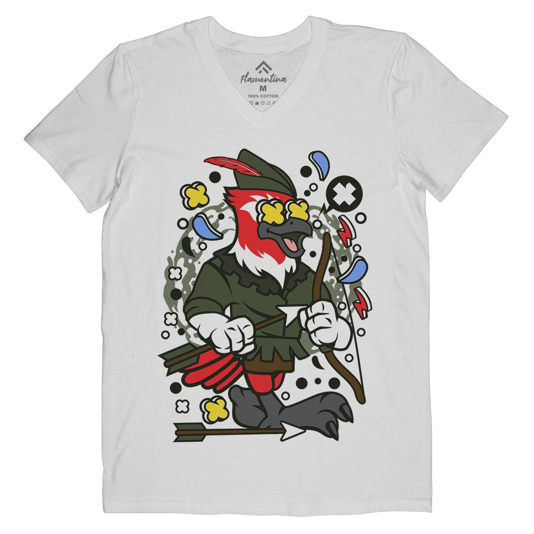 Bird Robin Hood Mens Organic V-Neck T-Shirt Warriors C503