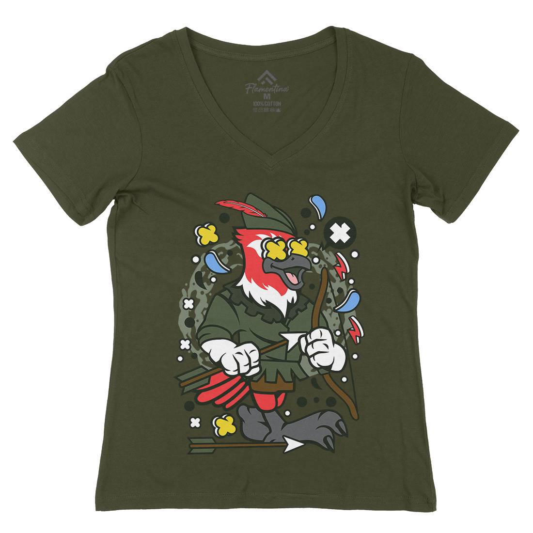 Bird Robin Hood Womens Organic V-Neck T-Shirt Warriors C503