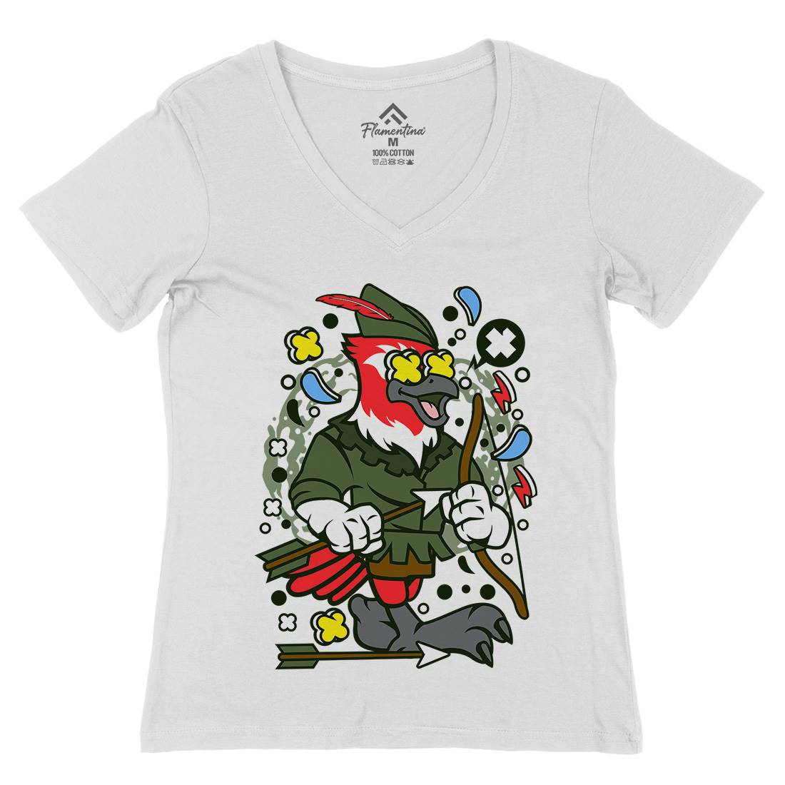 Bird Robin Hood Womens Organic V-Neck T-Shirt Warriors C503